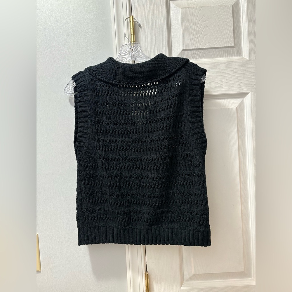 VELVET BY GRAHAM & SPENCER renee cotton crochet polo sweater in black size XS - Picture 5 of 7